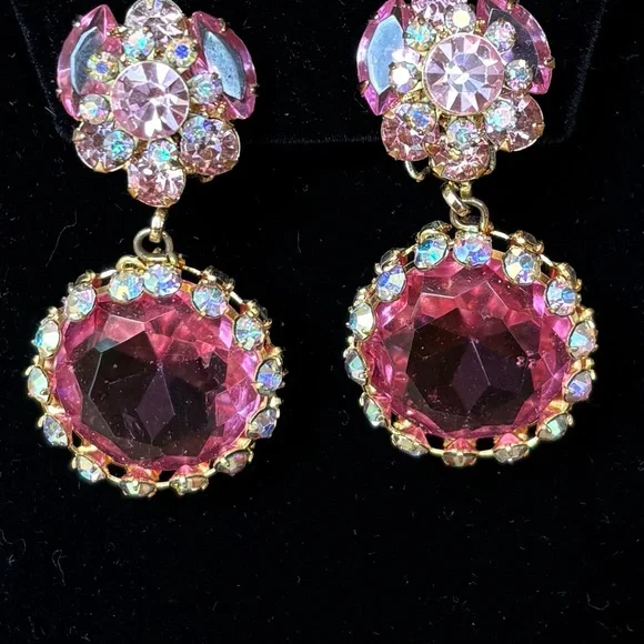 Juliana Pink and AB crystals Drop clip Earrings - Picture 1 of 3